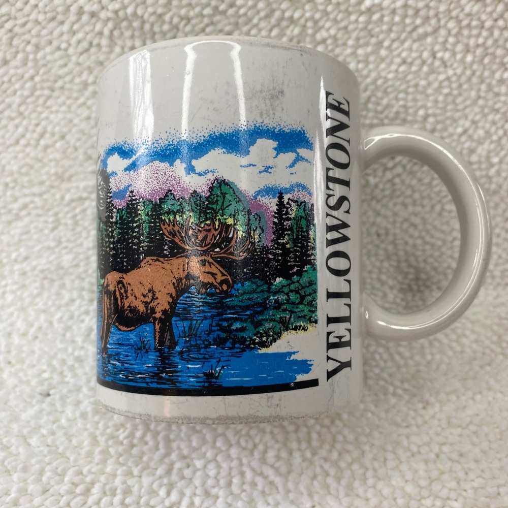 Vintage Yellowstone National Park Moose Coffee Mug Souvenir White Ceramic